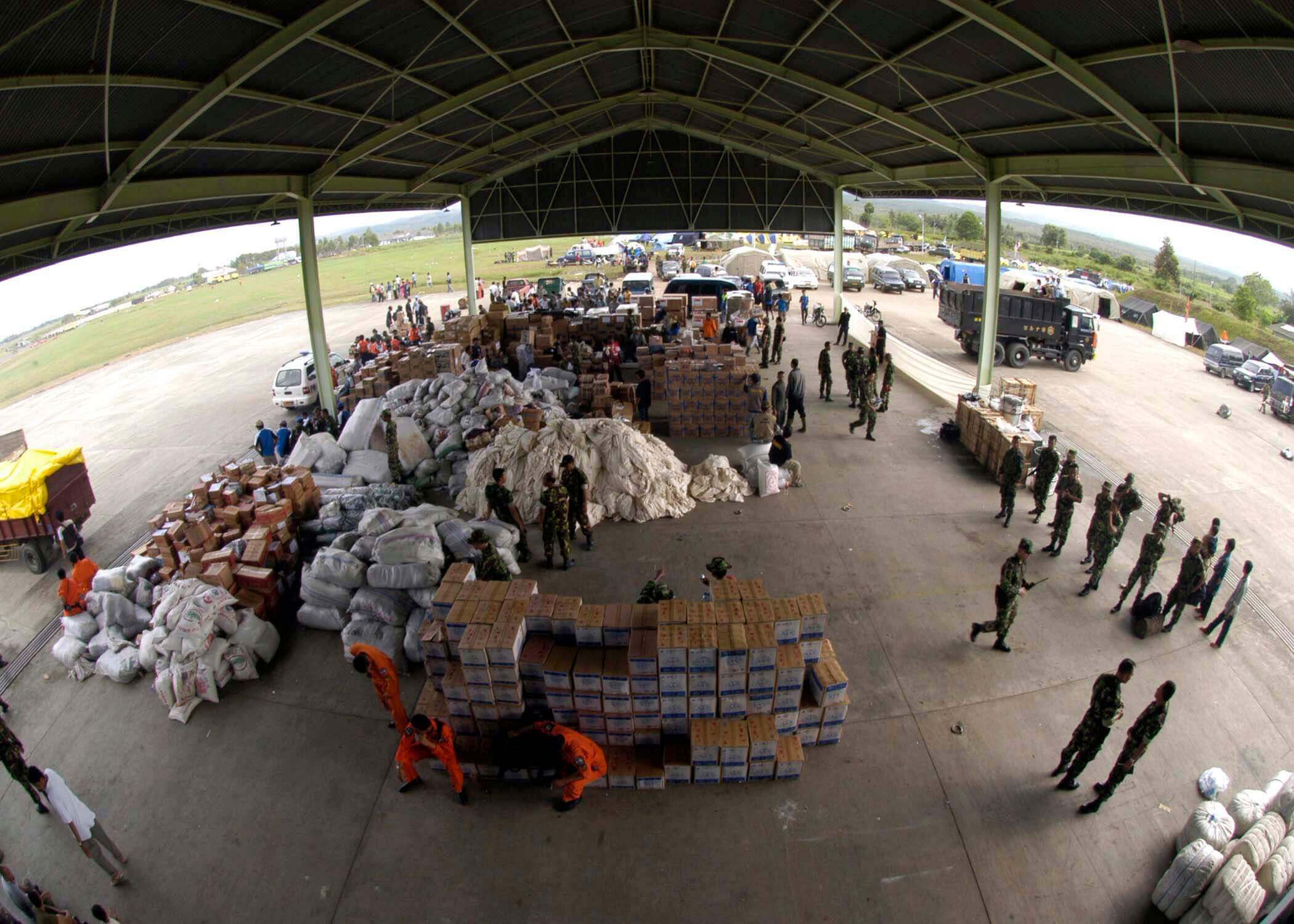 Supplies wait for collection after donations arrive from multiple countries